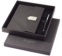 Balmain A5 Charcoal notitieboek cadeau set bedrukken