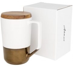 Tahoe 470 ml keramische thee of koffiemok met houten deksel bedrukken