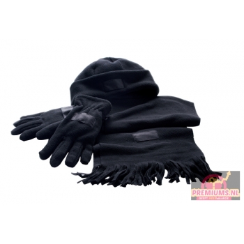 Afbeelding van relatiegeschenk:3 delig fleece set "Triple" bestaande uit sjaal, pet en paar handschoen...