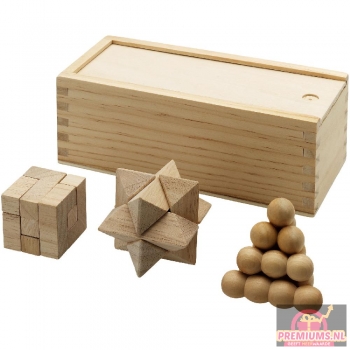 Afbeelding van relatiegeschenk:3 delig houten denkspel
