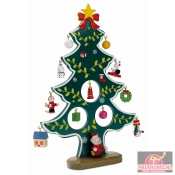 Afbeelding van relatiegeschenk:Houten kerstboom met decoratie